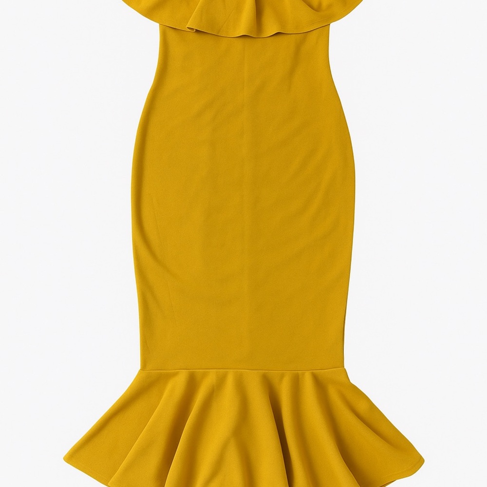 Elegant Mustard Yellow Ruffle Dress
